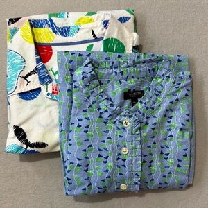 2 Talbot’s Medium Petite blue Geometric & Apple Print Button-Up Print Shirt